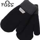 FGSS Kids Winter Stretch Knitted Mittens - Thick Warm Gloves for Boys Girls 4-7 Yrs (Black)