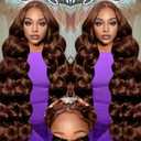 Hevgf 26 Inch Chocolate Brown Lace Front Wig Brown Deep Wave Wig Human Hair 9x6 220 Density Chocolate Brown Curly Wig Human Hair Brown Glueless Wigs Human Hair Pre Plucked Pre Cut #4 Dark Brown Wig