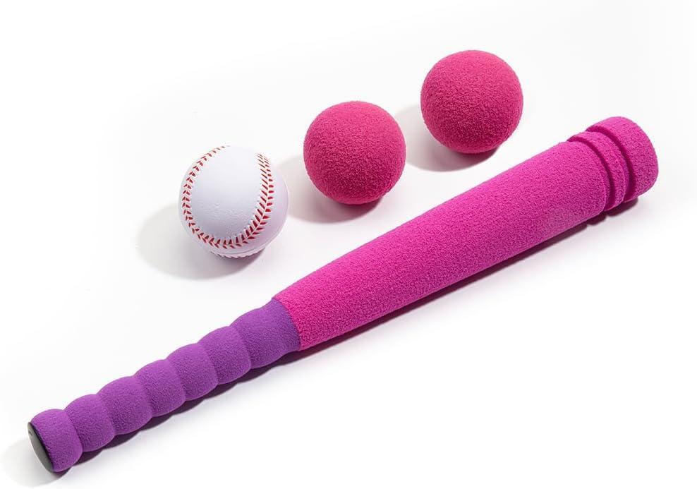 [MINI Size] 16" Foam Kids Sports Baseball Bat Set+ 3 Soft Balls + Storage Bag Included, Gift Toy for Girl Daughter Toddlers 3 Years Old Hitting Indoor Outdoor Playing, Pink