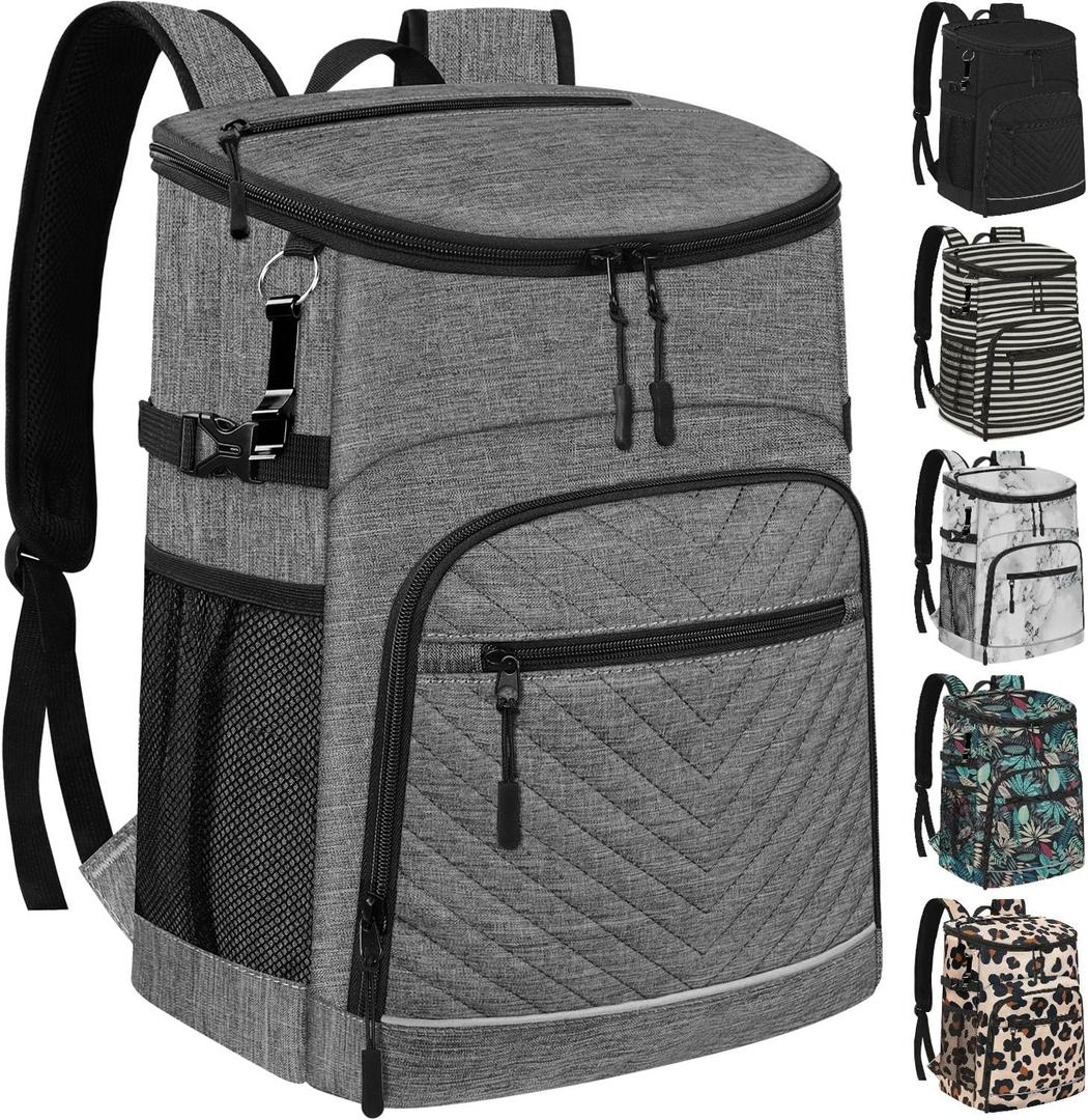 Cooler Backpack Insulated Leakproof Waterproof Backpack Cooler Bag 30/45 Cans, Large Capacity Lightweight Travel Camping Beach Backpack Cooler Ice Chest for Men and Women (30 Cans, gray)