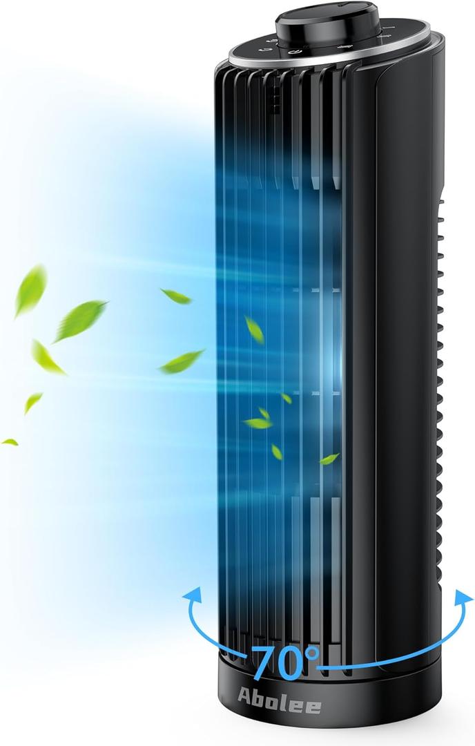 Abolee Tower Fan, 23ft/s Desk Fan, 70 Oscillating Table Fan for Bedroom, Standing Table Fan with 3 Modes, 2024 New 13 Inch Bladeless fan for Bedroom, Home,Office (Black)