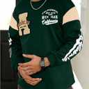 Floerns Men's Color Block Letter Graphic T Shirt Crew Neck Long Sleeve Casual Tee Tops Fall Clothes (Green, M)