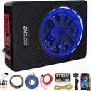 Znclces 2025 Upgraded 10" 1200W Slim Under Seat Powered Car Subwoofer, Car/Truck Sub Built in Amplifier for Outstanding Heat Dissipation, Powerful bass and Blue LED Ambient Light (Coloful Light)