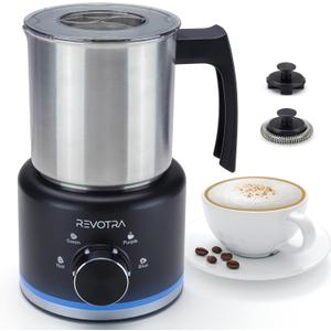 4 in 1 Milk Frother and Steamer, 500ml Electric Foam Maker with Dial Control & LED Indicator, Hot & Cold Milk Frother, Non-Stick Stainless Steel, Silent, Easy to Clean, for Coffee