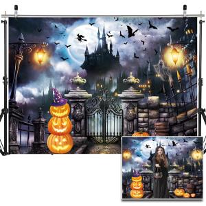 8X6FT Halloween Backdrops for Photography Halloween Backdrop Castle Bat Pumpkin Photography Backdrop for Party Decorations Supplies Photo Background Banner DH-704