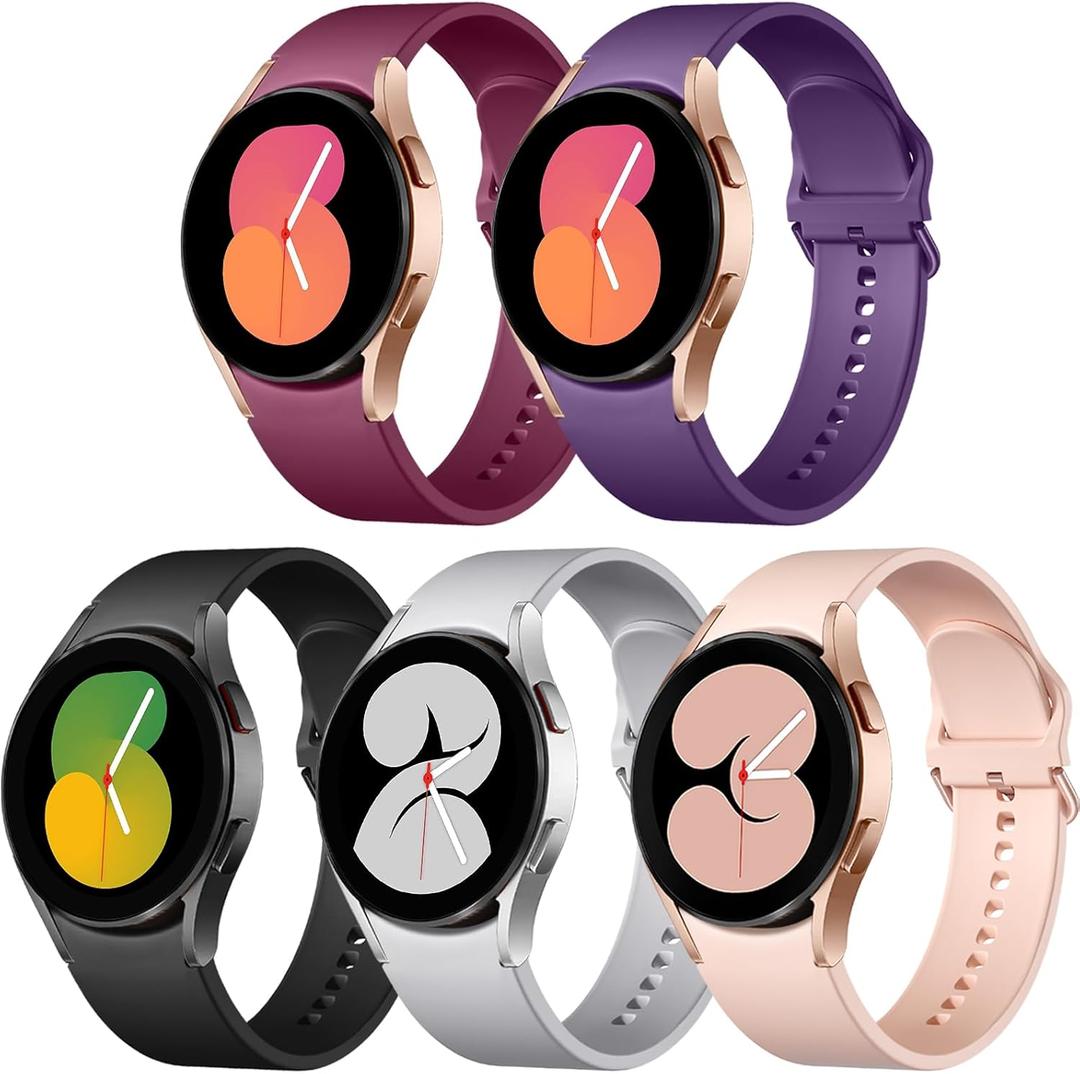 Lerobo 5 Pack Bands Compatible with Galaxy Watch 7 6 5 4 Band 40mm 44mm/ Galaxy Watch 6 4 Classic Band 43mm 47mm 46mm 42mm/Watch 5 pro 45mm,Active 2 Band, 20mm Band Soft Silicone Sport Band Women Men (Black/Dark Purple/Gray/Wine/Pink Sand)
