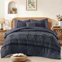 MaiRve Queen Size Comforter Set Crown Blue, Embroidery Floral Western Boho Bedding Set, All Season 7 Pieces Bed in a Bag with Sheets, Pillowcases & Shams