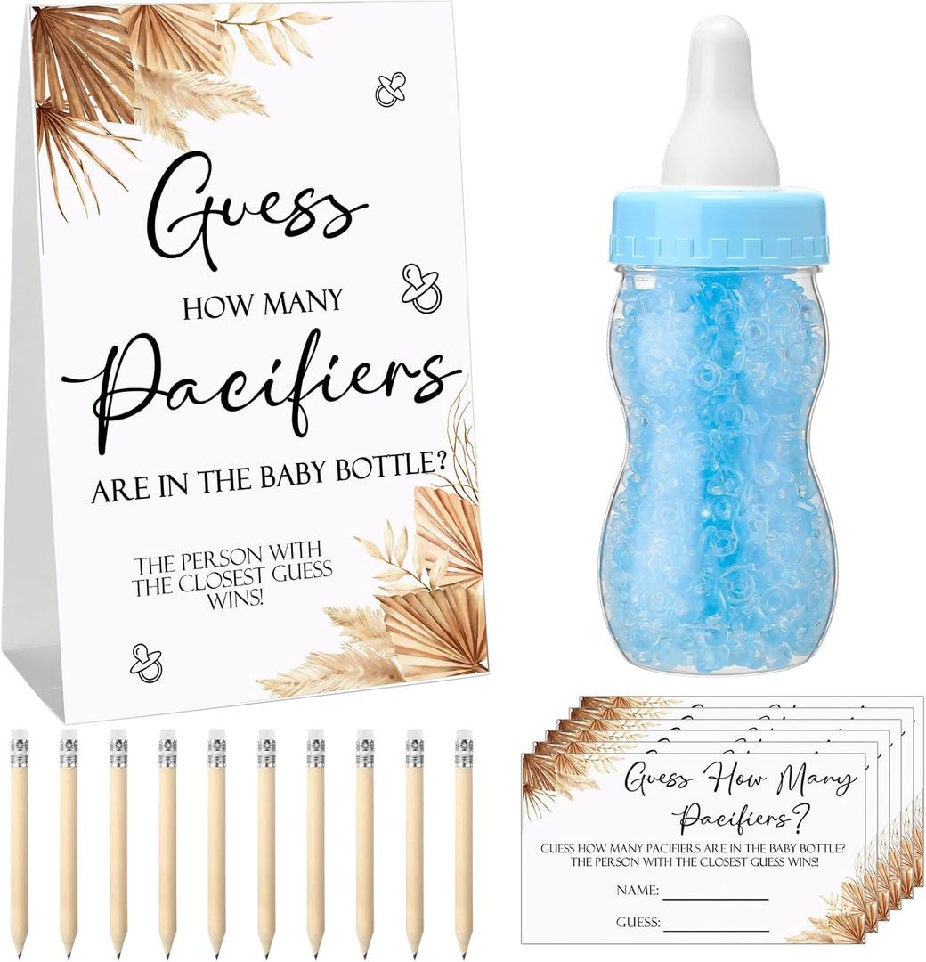 Roowest 512 Pcs Baby Shower Games Guess How Many Pacifiers Sign 100 Small Guessing Games 10 HB Pencils 750ml Milk Bottle 400 Acrylic Pacifiers Decoration for Guest Gender Reveal(Blue,Boho) Roowest 512 Pcs Baby Shower Games Guess How Many Pacifiers Sign 100 Small Guessing Games 10 HB Pencils 750ml Milk Bottle 400 Acrylic Pacifiers Decoration for Guest Gender Reveal(Blue,Boho)