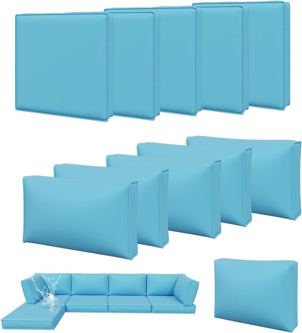 Aoxun 11pcs Patio Cushion Covers Replacement, Waterproof Outdoor Furniture Cushion Covers with Zipper and Non-Slip Bottom, Patio Sofa Couch 3 Sizes for Patio Sectional, Covers Only (Sky Blue)