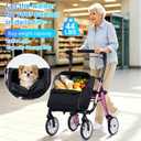 Foldable 2-in-1 Rollator Walkers for Seniors with Seat&Shopping Cart,300Lbs