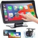 Wireless Apple Carplay Screen for Car,7" HD Portable Car Stereo Touchscreen with Apple CarPlay and Android Auto with Mirror Link/Backup Camera/Bluetooth/GPS Navigation/AUX for All Vehicles