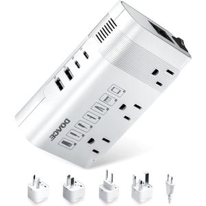DOACE 220v to 110v Voltage Converter US to Europe: 350W 220 to 110 Voltage Converter for European Travel - International Power Adapter Plug Combo Step Down Transformer White