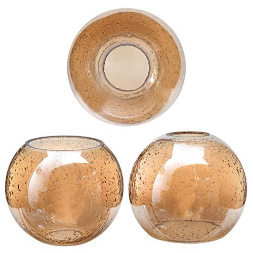 GoldSwift 3 Pack Round Sphere Glass Globes for Light Fixtures Replacement, 5.9" Diameter, Clear Amber Seeded Bubble Glass Shade for Farmhouse Pendant Light Chandelier Wall Sconce, 1-5/ 8 Inch Fitter