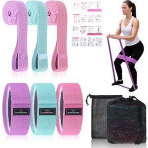Kifmurase 6PCS Fabric Resistance Bands for Legs, 3 Strength Level Elastic Stretching Assist Band with Portable Bag, Non-Slip Workout Bands for Squats Yoga Therapy, Women Cloth Band for Working Out