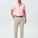 JMIERR Men's Casual Button Down Shirts Wrinkle-Free Short Sleeve Business Dress Shirt (Pink, XL)