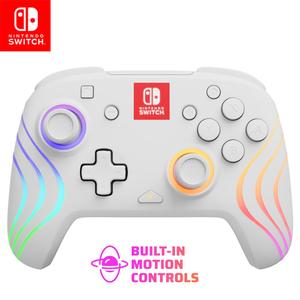 PDP Gaming Afterglow Wave Wireless Nintendo Switch Pro Controller - Officially Licensed, Nintendo Switch 2, Switch Lite/OLED, RGB LED Customization, App Controls, Rechargeable Battery Power - White