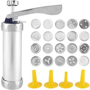 Cookie Press Kit with 20 Discs & 4 Tips  Durable Baking Cookie Press for DIY Biscuits, Churros, and Cake Decorating  Compact Cookie Decorating Kit for Holiday & Christmas Baking