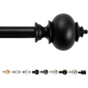 Deconovo Heavy-Duty Black Curtain Rod, Adjustable 66-120 Inch Decorative Window Rod, 3/4 Inch Metal Tube for Curtains, Drapes & Blackout Panels, Easy Installation, Elegant Finials