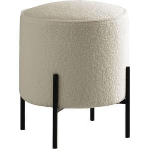 Coaster Home Furnishings - Basye - Fabric - Faux Sheepskin Sherpa Upholstered Round Ottoman with Cushioned Top and Matte Black Metal Legs - Living Room - 19-Inch - Matte Black and Ivory - 905495