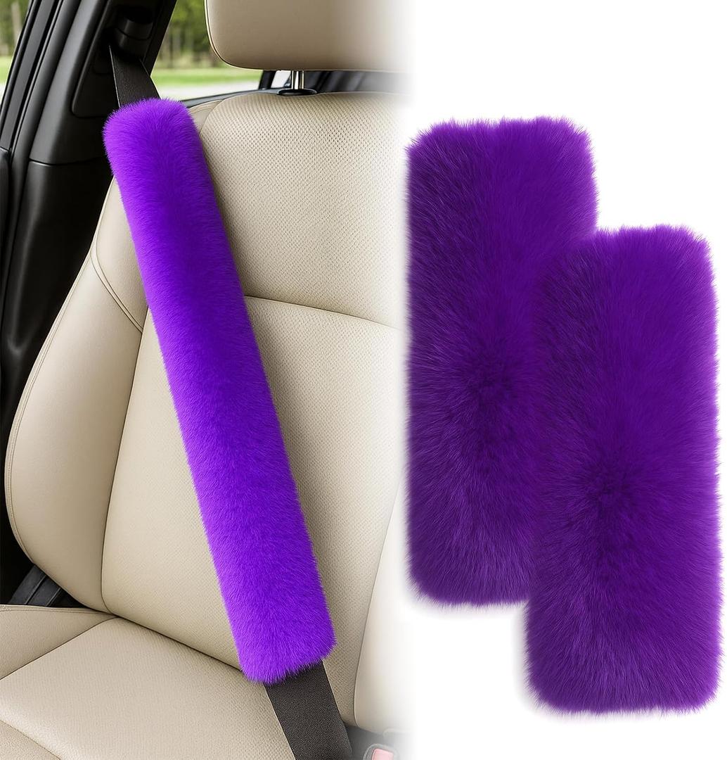 2 Pack Plush Car Seat Belt Cover, Soft Fluffy Shoulder Pads, Straps & Bags Universal Fit, 9.8''/15.7''/19.6'' Options Comfortable Car Interior Accessories (Purple, 15.7 inch)