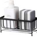 Kavciva Sink Caddy Sponge Holder,304 Stainless Steel Dish Brush Holder,Kitchen Countertop Sink Rack,Dish Soap Holder,Dishwashing Tool Drying Tray with Adjustable Partitions,Essential Kitchen Shelves (Upgraded,Black)