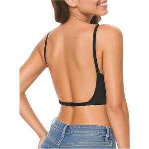 OYOANGLE Women's Low Back Bras with Padded Removeable Wirefree Seamless Bra Backless Multiway Straps Convertible Bra (Medium, Black)
