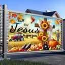 Fall Thanksgiving Backdrop Banner 71x43 Inchs Fall for Jesus He Never Leaves Backdrop Autumn Pumpkin Sunflower Thanksgiving Party Supplies Banner Autumn Theme Outdoor Decor