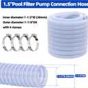 DAVCO 1.5" ID Heavy Duty Clear Pool Filter Pump Hose 25 ft - Cuttable Kinkproof PVC with Spiral Reinforcement and 4 Stainless Steel Clamps for Above Ground Pools, Intex and Coleman
