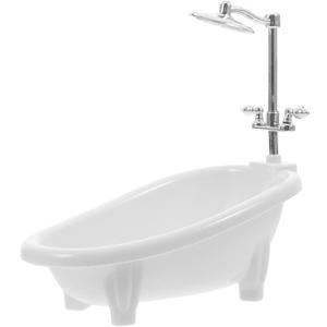 VICASKY Mini Toy Bath Tub,1/12 Scale White Baby Doll Bathtub Clawfoot Bathtub with Shower Faucet Model Water Bath Toy for Doll House Bathroom Furniture