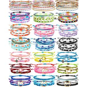 Tuanse 75 Pcs Friendship Bracelets for Women Surfer Wave Bracelet Handmade Ocean Wave Adjustable Anklets Waterproof Woven Beach Summer Bracelets for Women Cute Aesthetic Strand Bracelets Jewelry