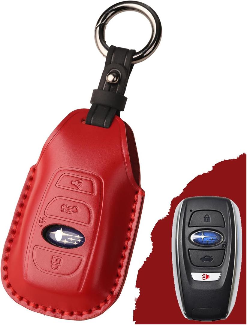 for Subaru Key Fob Cover Leather  Forester Outback Crosstrek Ascent Impreza Legacy WRX STI BRZ GR86 Solterra 2026 2025 2024 2023 2022 2021 2020 2019, Remote Key Fob Case (Pompeian Red, 4 Buttons)