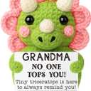 Xinezaa Mothers Day Birthday Gift for Grandma from Granddaughter Grandson, Mini Crochet Triceratops with Pun Sign, Cute Handmade Dinosaur Grandma Birthday Keepsake