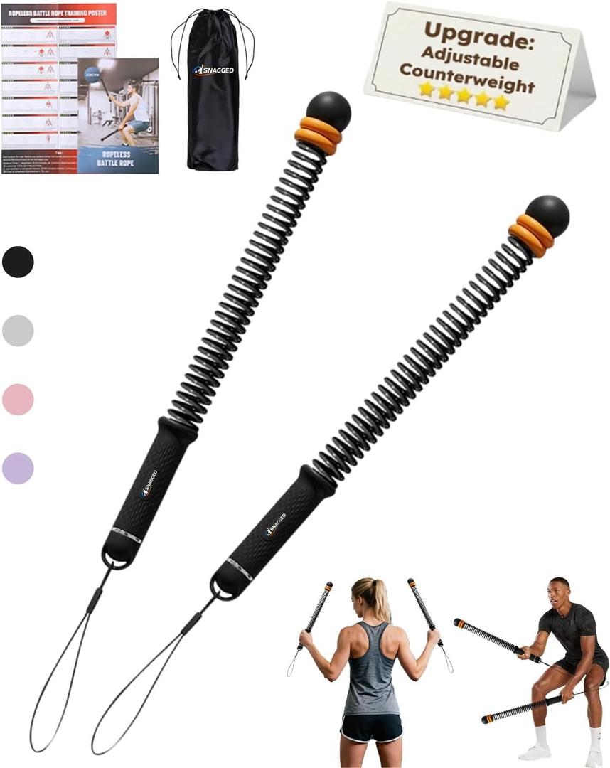 Ropeless Cordless Portable Battle Ropes for Home Gym,Adjustable Weight Z-Rope,Workout Equipment Weighted,Exercise Strength Training,No Endless Jump Rooes,Fitness Working Flex Springs Sticks(Black)