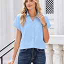 Zeagoo Womens Tops Short Sleeve Shirts Button Down Casual Blouses V Neck Outfits Summer Spring Clothes 2026, Blue Small