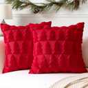 OTOSTAR Set of 2 Xmas Soft Plush Short Wool Velvet Decorative Throw Pillow Covers Square Luxury Style Cushion Case Pillow Shell for Sofa Bedroom Christmas Tree Red, 28x28 Inch