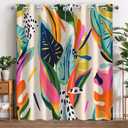 Colorful Black Out Curtains, Boho Floral Abstract Jungle Asthetic Modern Art Blackout Window Curtains Decor for Bedroom, Living Room, Art Gallery Grommet Window Drapes 2 Panel Set, 52"x84"