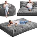 Hobestluk Giant Bean Bag Chair Bed for Adults, Large Bean Bags with High-Density Foam Filling, Convertible Big Sofa Bed Couch for Living Room, Bedroom, Playroom (Grey, Queen) (Light Gray)