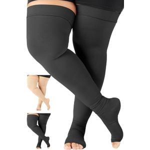 Extra Wide Compression Stockings for Men and Women 20-30mmHg - Opaque Compression Thigh High for Circulation, Arthritis, Edema, Lymphedema, Swelling - Black, 5X-Large - A213BL8