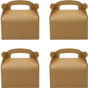24-Pack Brown Party Favor Treat Boxes, Goodie Gable Paper Gift Boxes with Handles. Perfect for Birthday, Babyshower, and Any Fun Party