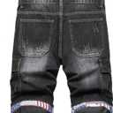 Baylvn Men's Casual Ripped Printed Denim Shorts Slim Fit Summer Beach Jeans Shorts (Black,42)