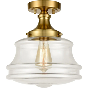 Modern Gold Semi Flush Mount Ceiling Light Brass Schoolhouse Glass Hallway Ceiling Lights, 11" W X 12.4" H
