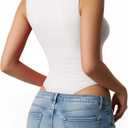 MANGOPOP Women's Tank Top Mesh Ruched Bodysuit Boat Neck Double Lined Sleeveless Thong Body Suit Going Out Summer Tops (White, XS)