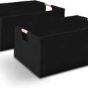 xianshengle Fabric Storage Basket for Shelves, Collapsible Storage Bins with wood Handles, Rectangle Closet Baskets, Wardrobe Organiser, for Sorting Clothes, Family Items (Black) (2)