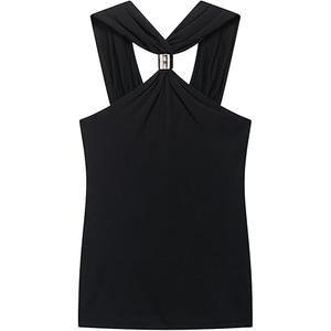 Verdusa Women's Summer Going Out Tops Festival Outfits Metal Criss Cross Sleeveless Halter Top Black Large