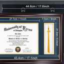 GraduationMall 11x17 Mahogany Diploma Frame with Tassel Holder for 8.5x11 Certificate Document,Real Glass, Navy Blue over Gold Mat
