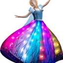 RGB LED Light Up Princess Dress, Interactive Girls Princess Costume Halloween Dress Up Clothes, Syncs with Music, App Remote Control, for Birthday, Party, Christmas, School Activities, Purple (5-6 Years)