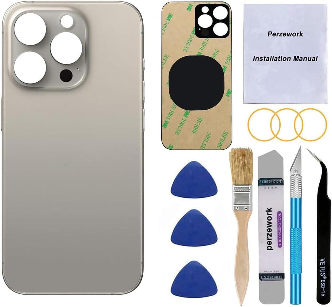 OEM Rear Back Glass Replacement for iPhone 15 Pro 6.1-inches with Reparing Tool Kit and Pre-Installed Adhesive (Natural Titanium)