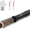 Round Hair Blow Dryer Brush - 1.2 Inch Ceramic Barrel Hair Dryer Brush for Short/Middle Hair, One Step Drying, Volumizing, Straightening and Styling, Negative Ionic Dryer Brush (Black-Golden, 1.2)