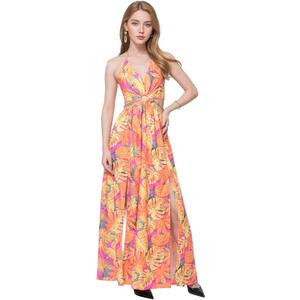 Women's Sexy Backless Halter Sundress - V-Neck High Slit Floral Maxi Dress, Boho Beach Dress for Vacation (L)