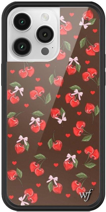 Wildflower Cases - Compatible with iPhone 14 Pro Max| Protective Black Bumper, 6.5ft Drop Test Certified, Women Owned Small Business | Brown Fruit Aesthetic Red Trendy | Chocolate Cherries